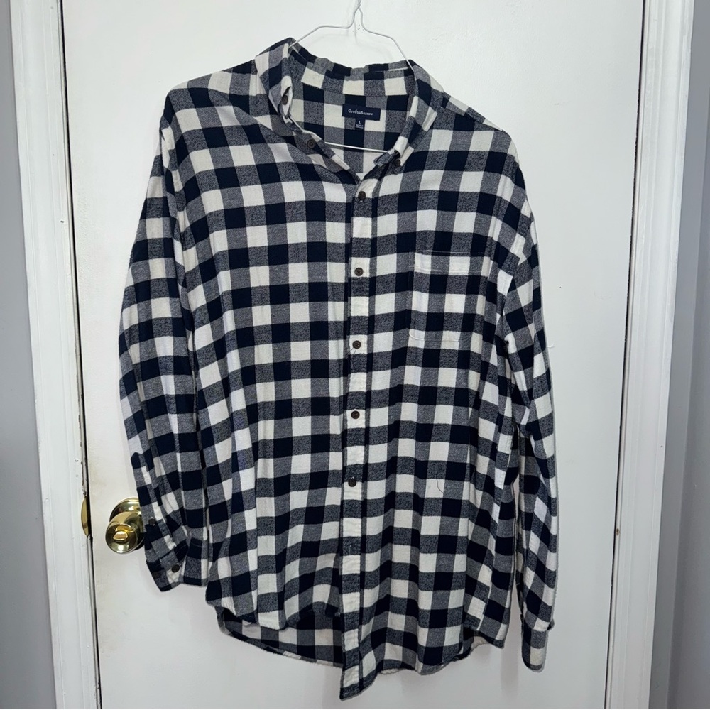Croft & Barrow Navy and White Plaid Men's Shirt
